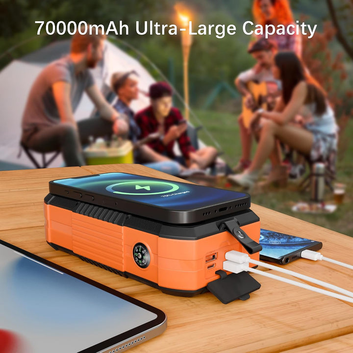 70000mAh Solar Powerbank:PD 30W Power Bank Wireless Externer Handyakku tragbares Ladegerät mit Schne