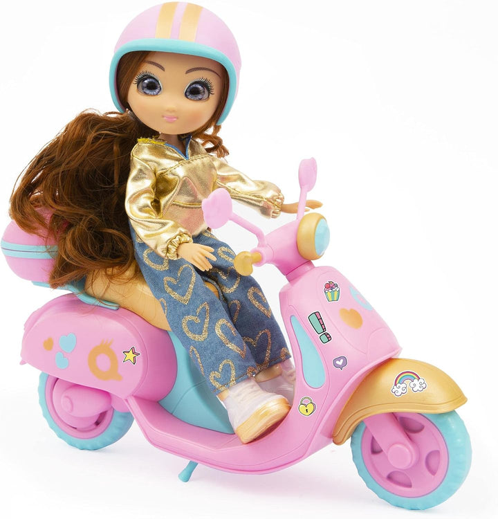 UNIQUE EYES, Puppe 25 cm – Sophia, mit ihrem Blick nach den Augen, mit Roller, Spielzeug für Kinder