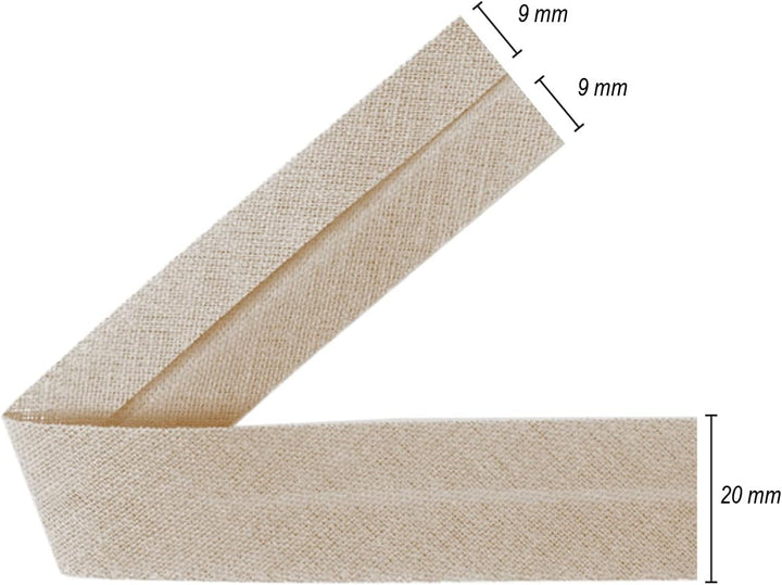 TEXTEX = 20 mm Breites Schrägband. 50% Baumwolle und 50% Polyester. Stück von 10m - (Beige) 20mm Bei
