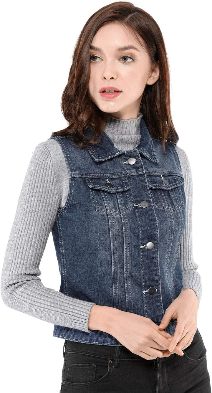 Allegra K Damen Denim Vest Collegejacke, Blau