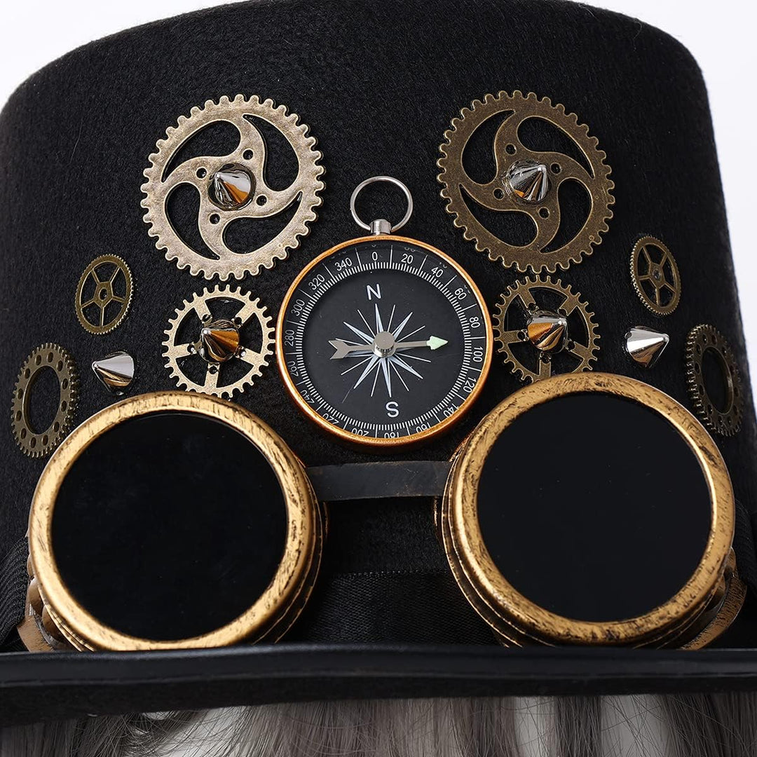 COSDREAMER Unisex Steampunk Brille Top Hüte Halloween Cosplay Hut (58 cm) Schwarz 8 M, Schwarz 8 M