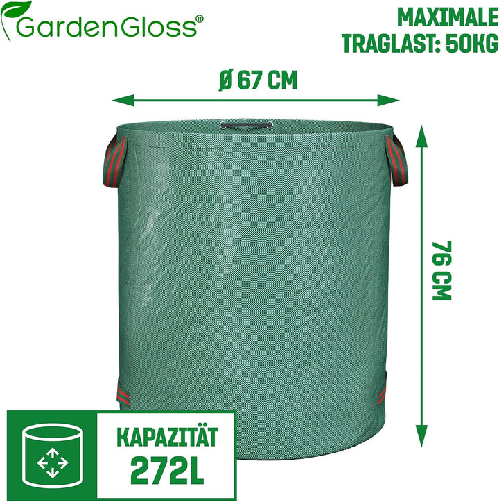 GardenGloss 3x Gartenabfallsack mit Griffen - 272L Gartensack Laubsack - UV-Stabil und Wasserabweise
