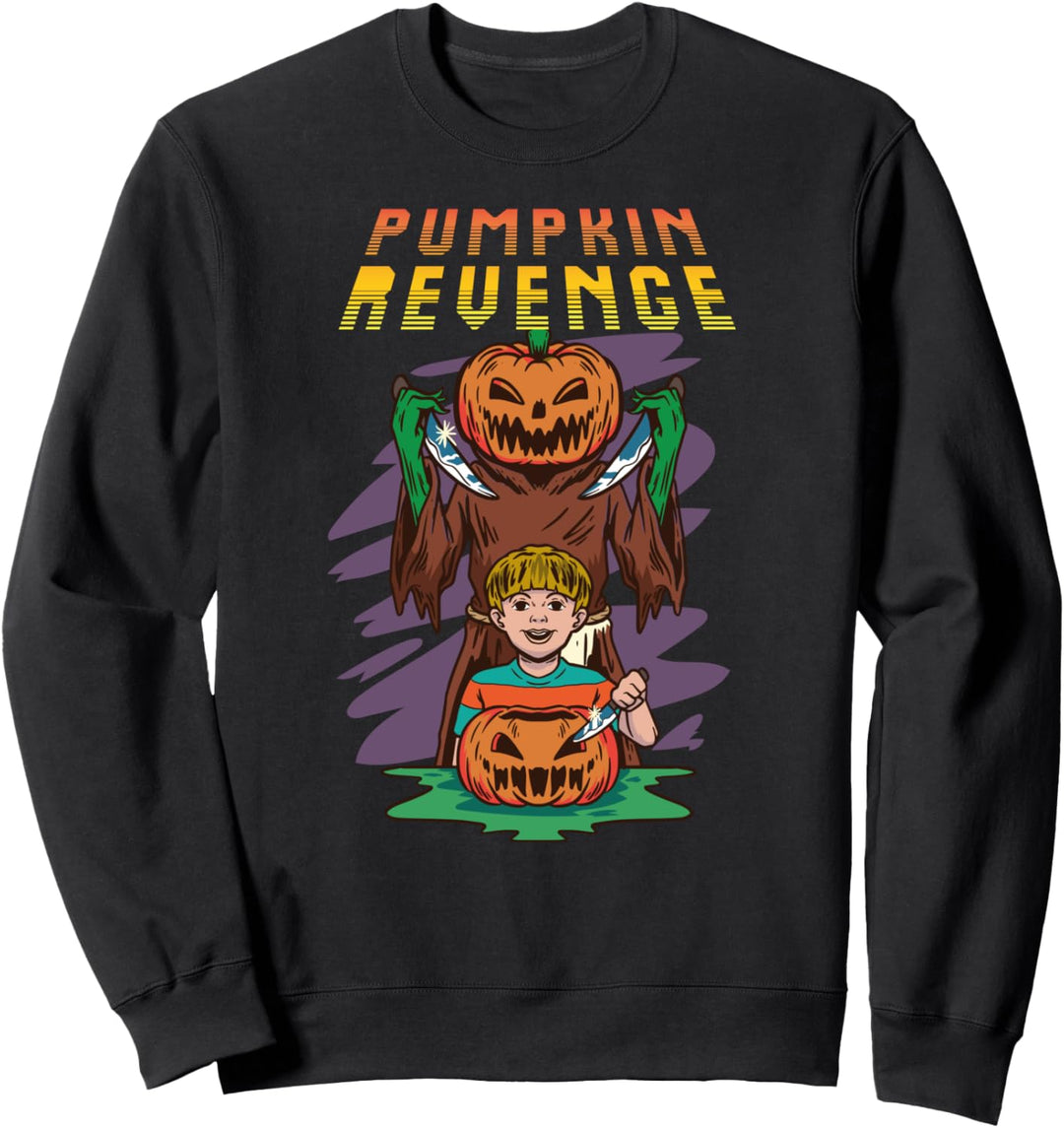 Kürbis tötet Kind Halloween Kürbis mit einem Messer Sweatshirt