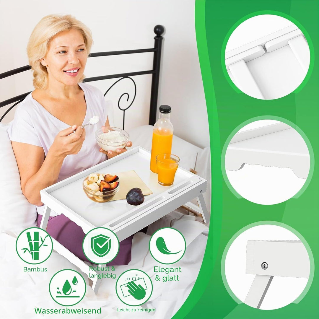 Bett Tablett Tisch mit faltbaren Beinen, Bambus Frühstück Food Tablett mit Media Slot, Verwendung al