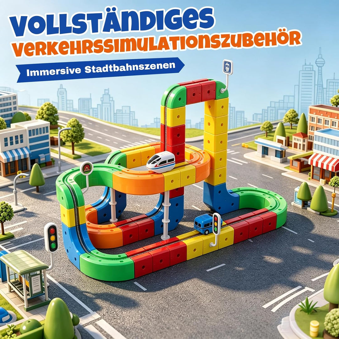 Eisenbahn Elektrisch Cube Track 92pcs Electric Train Set DIY Zugstrecken-Set mit Schwerkraft Defying