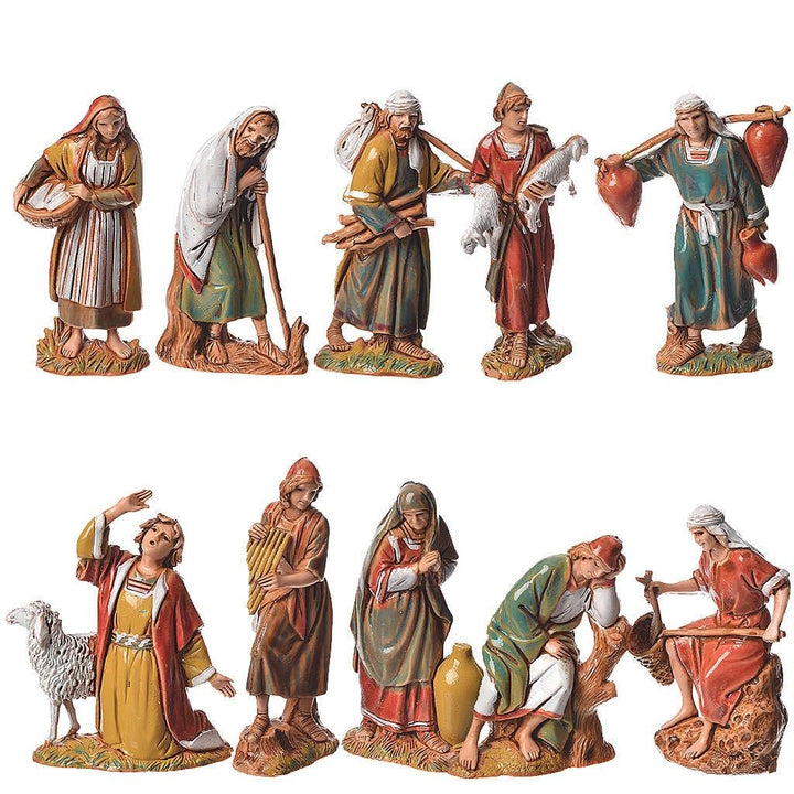 Moranduzzo Set mit 10 Hirten – Max. Figurenhöhe: 6,6 cm – Für Krippe 6,5 cm Massstab 1:30 – MINI 6,5