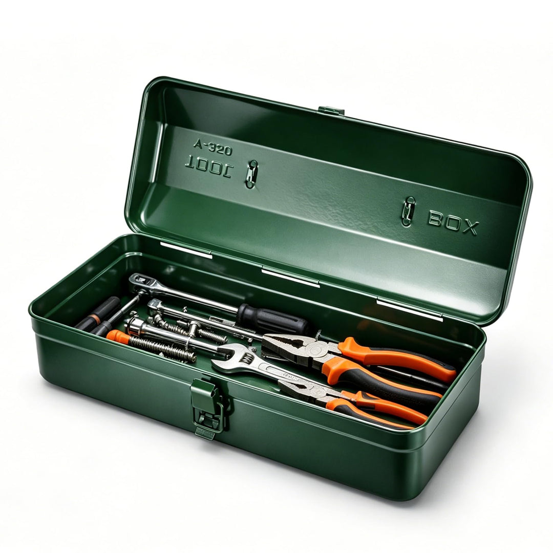 Werkzeugkiste Metall Leer 37x16x12cm - Kleiner Werkzeugkasten mit Tragegriff und Verriegelung, Viels