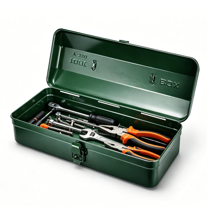 Werkzeugkiste Metall Leer 37x16x12cm - Kleiner Werkzeugkasten mit Tragegriff und Verriegelung, Viels