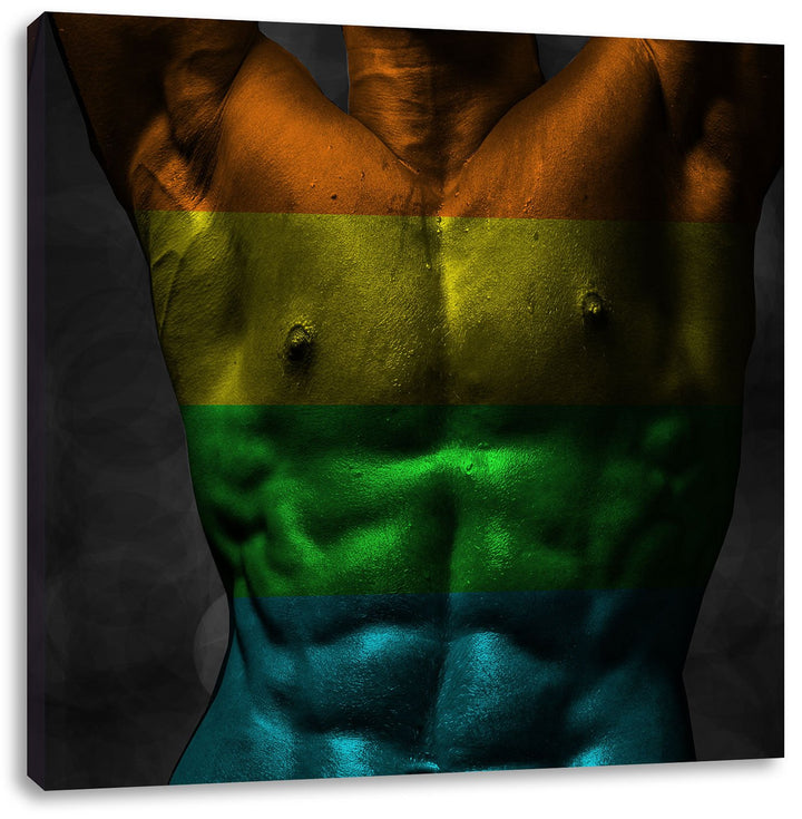 Pixxprint Sixpack Body Mann als Leinwandbild Quadratisch/Grösse: 70x70 / Wandbild/Kunstdruck/fertig