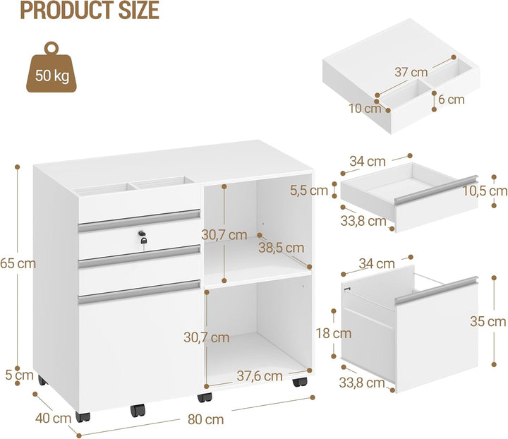 Hzuaneri Rollcontainer, mobiler Aktenschrank, Büroschrank mit 3 Schubladen, 2 offenen Fächern, Schub