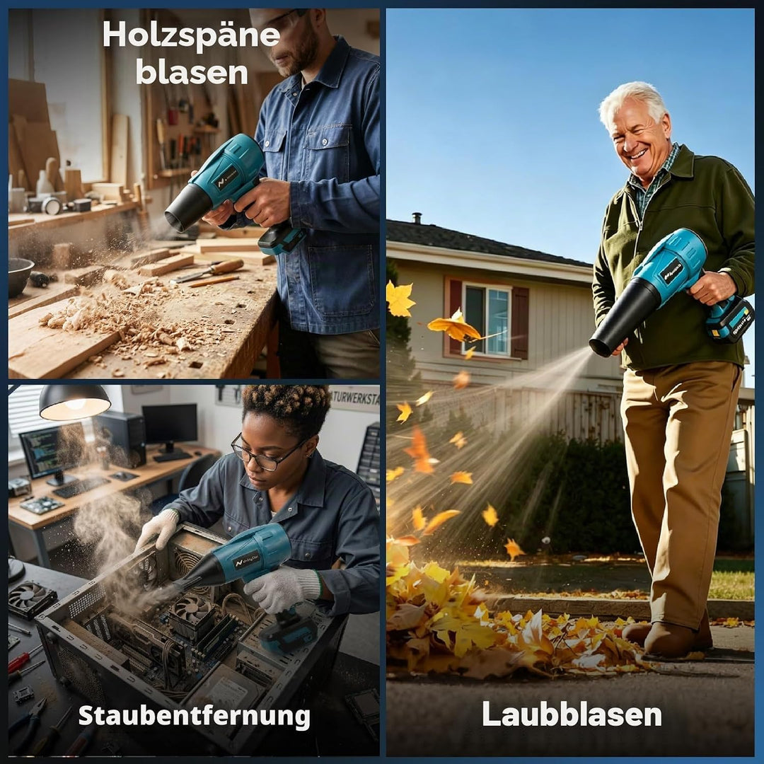 Akku Gebläse Kompatibel mit Makita 18V, Laubbläser Akku mit 3-Düsen, 32000 U/Min, 500g Luftdruck, Ha
