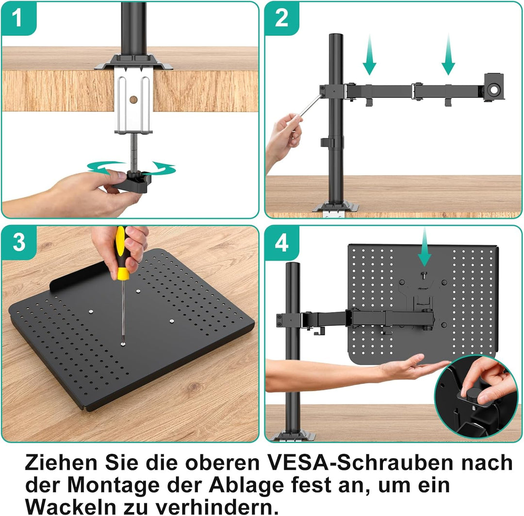 WALI Laptopablage Schreibtischhalterung für 1 Laptop Notebook bis 17 Zoll, voll verstellbar, 10 kg K