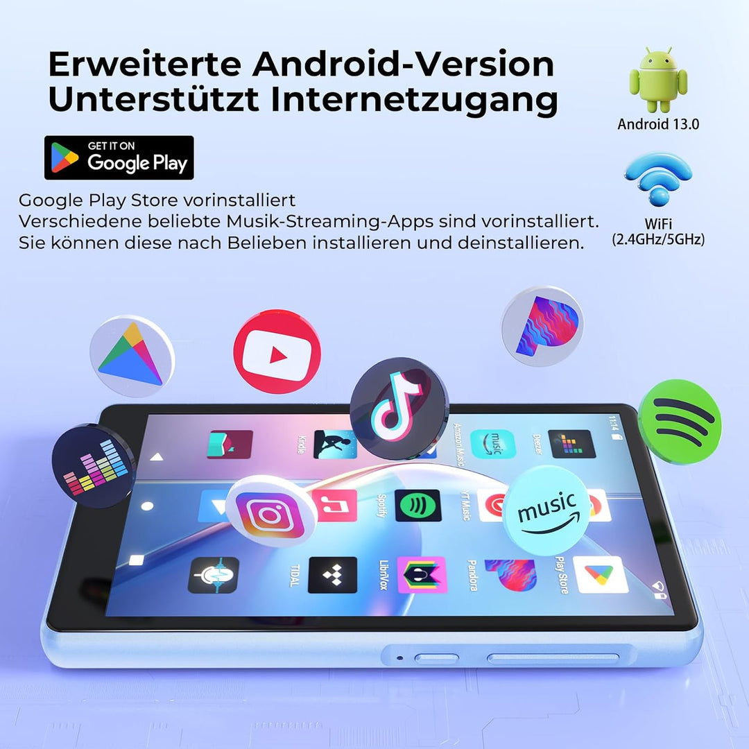 160GB MP3 Player Spotify mit Bluetooth und WiFi, 4.5 Zoll-Touchscreen(Blau) blau 160GB, blau 160GB