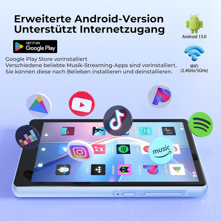 160GB MP3 Player Spotify mit Bluetooth und WiFi, 4.5 Zoll-Touchscreen(Blau) blau 160GB, blau 160GB