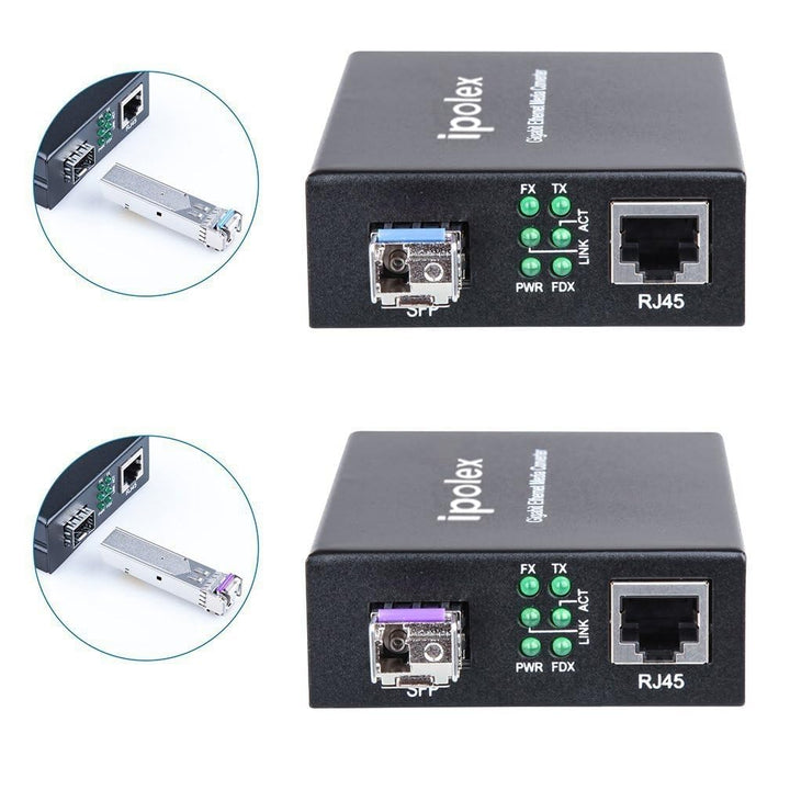 ipolex EIN Paar Gigabit Ethernet Medienkonverter, 1,25G SFP Port, Single-Mode LC Glasfaser zu Ethern