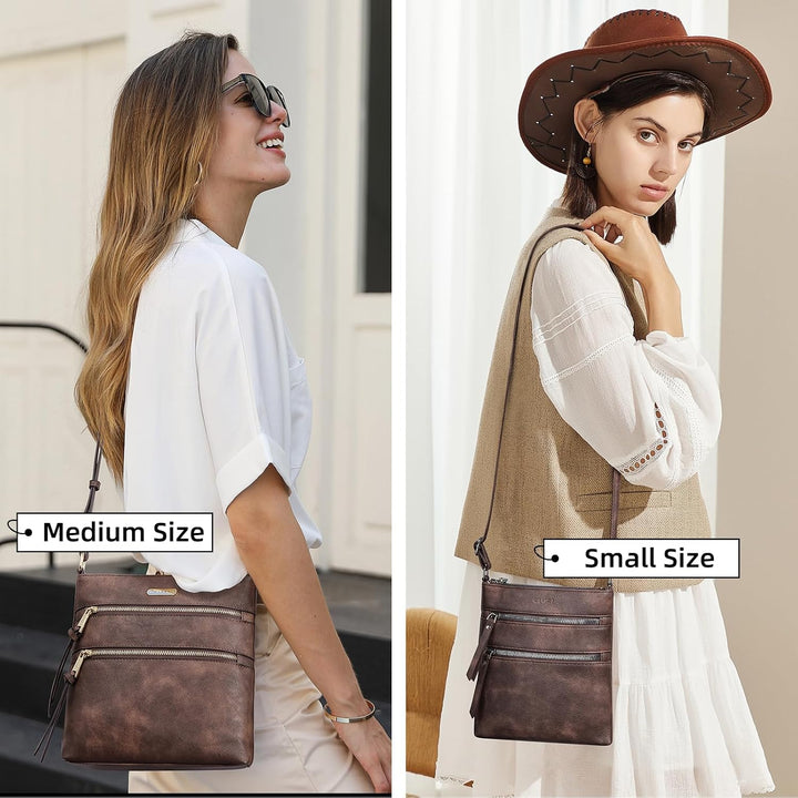 Cluci Umhängetaschen für Damen, Reissverschlusstasche, verstellbarer Riemen, weiches Leder, Damen-Sc