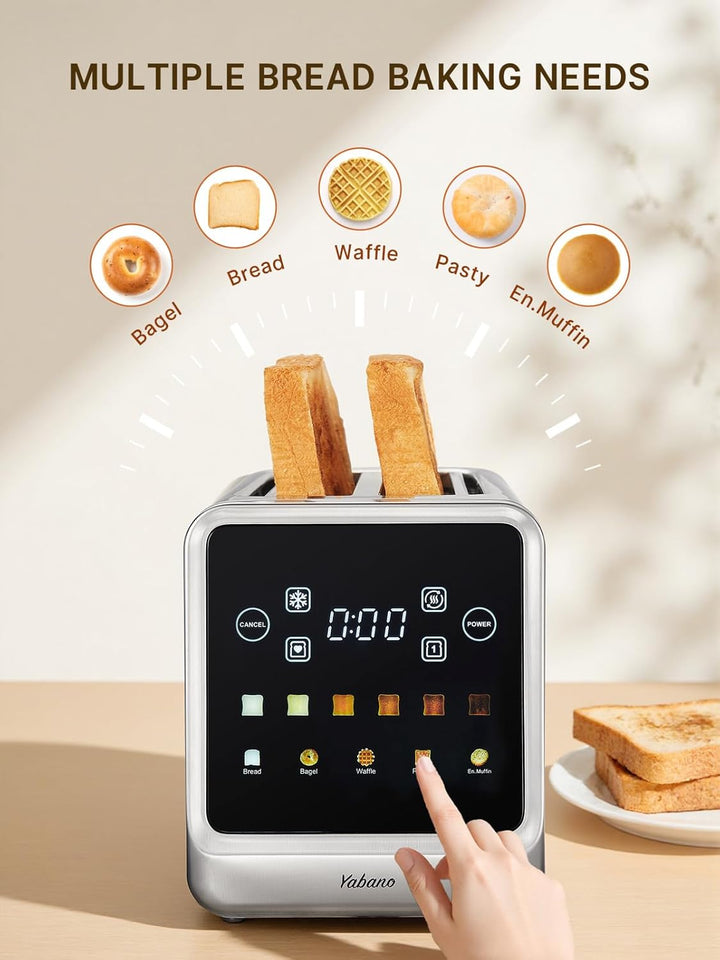 Yabano Toaster 4 Scheiben mit Touchscreen &amp; Memory-Funktion, Single-Slice-Technologie, Timer, Auftau