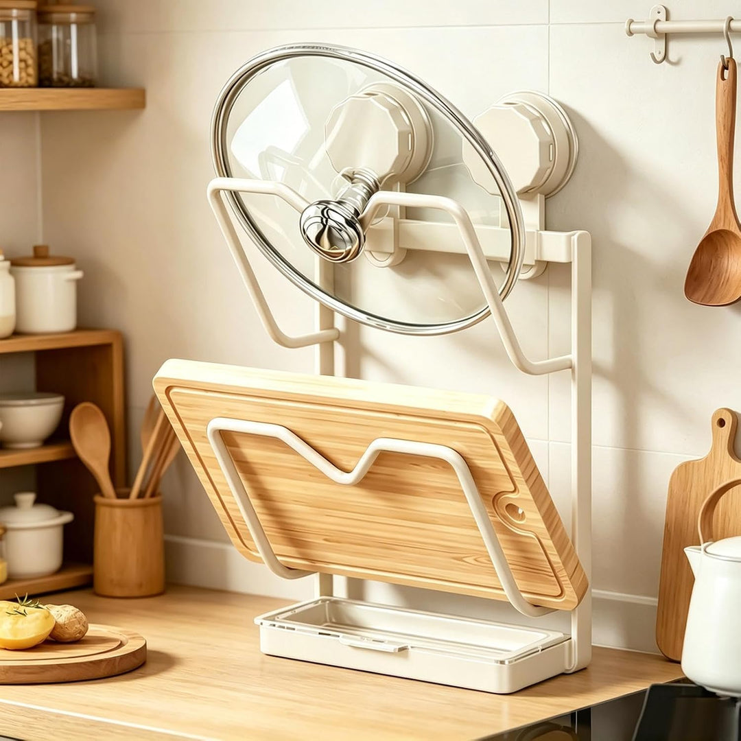 Topfdeckel-Organizer mit Abtropfschale