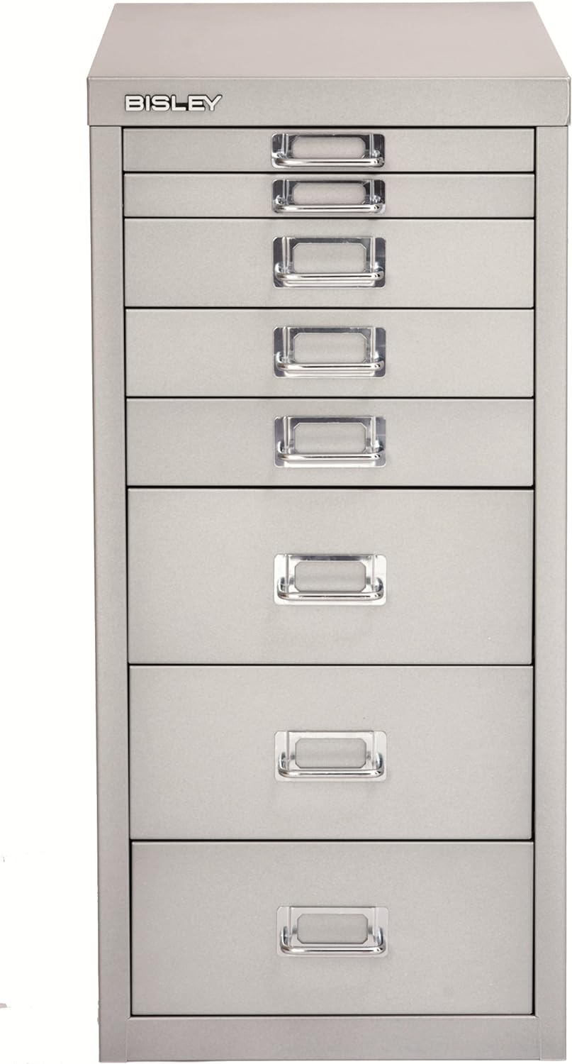 BISLEY MultiDrawer, 29er Serie, DIN A4, 8 Schubladen, Metall, 355 Silber, 38 x 27.9 x 59 cm, 355 Sil