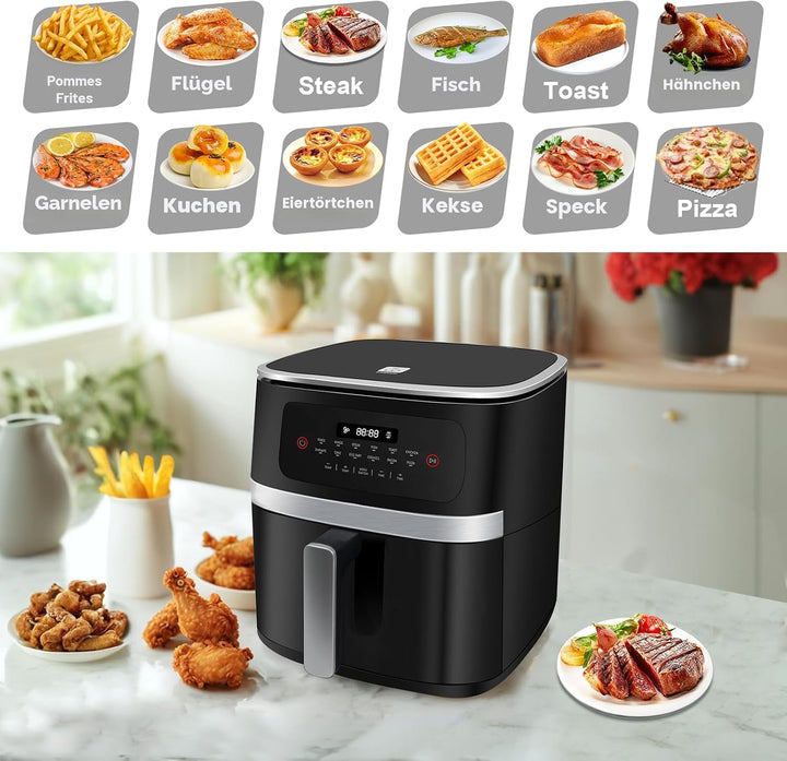 Heissluftfritteuse 7L XXL, Ölfrei mit Touchscreen, Digitale Anzeige, 1800W, Schüttelfunktion, Timer,