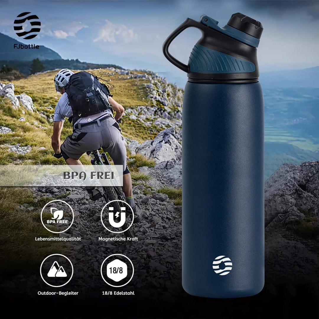 Fjbottle Edelstahl Trinkflasche Sport mit Magnetischem Deckel 1L, 800ml, 600ml, 400ml BPA-Frei Ausla