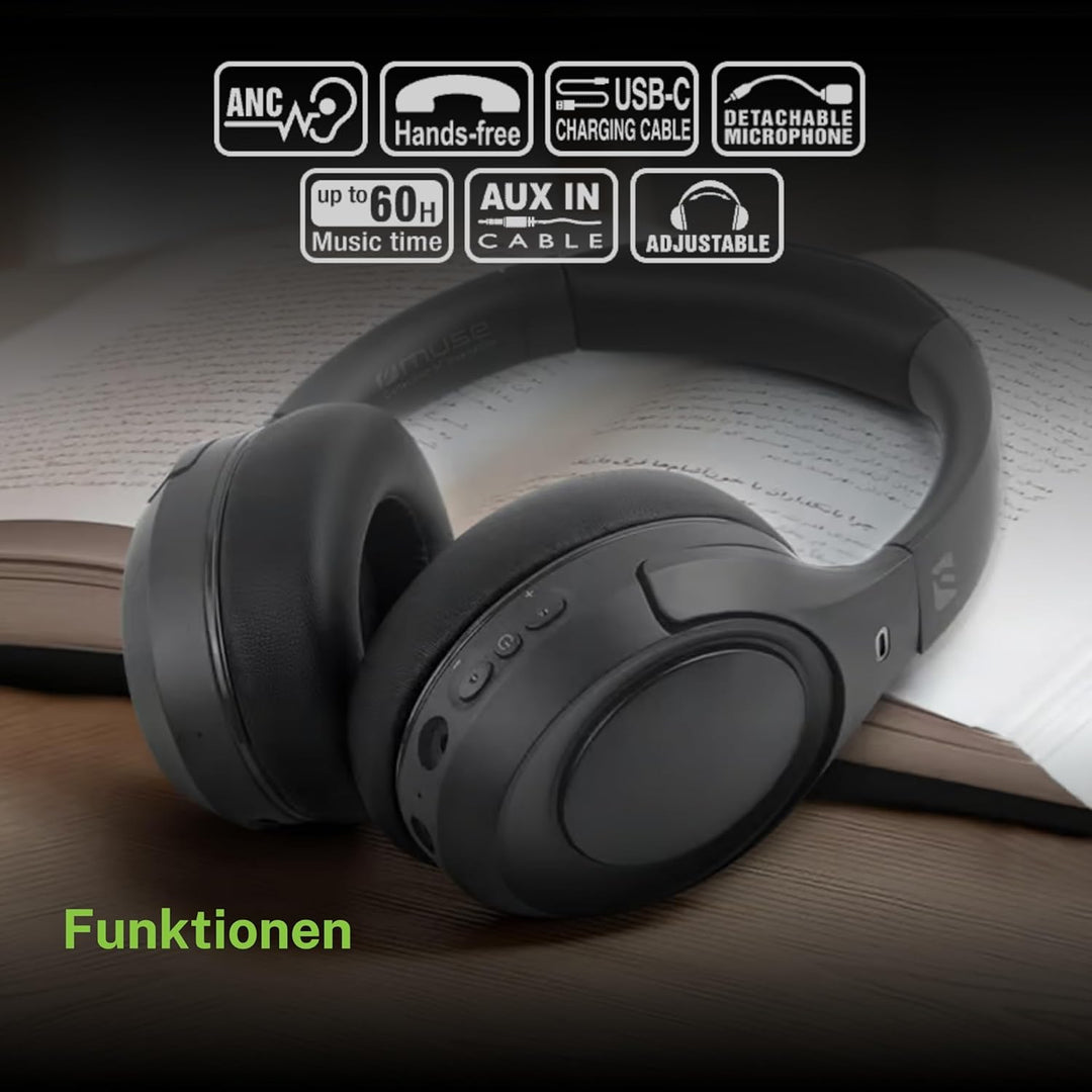 MUSE M-295 ANC Bluetooth-Stereo-Headset mit ANC-Canceller, Over-Ear, doppeltes integriertes Mikrofon