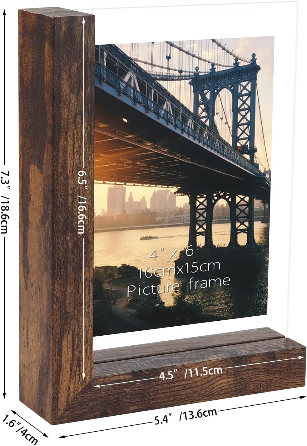 RLAVBL 2er Set Bilderrahmen 10x15 cm, Doppelseitiger Glasbilderrahmen mit L-förmigem MDF-Sockel, für