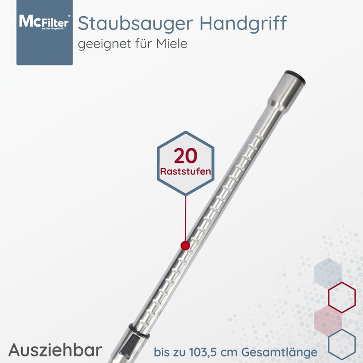 McFilter I Teleskoprohr geeignet für Miele S3, S5, S6, S7 und S8 Staubsauger Serie, Staubsaugerrohr
