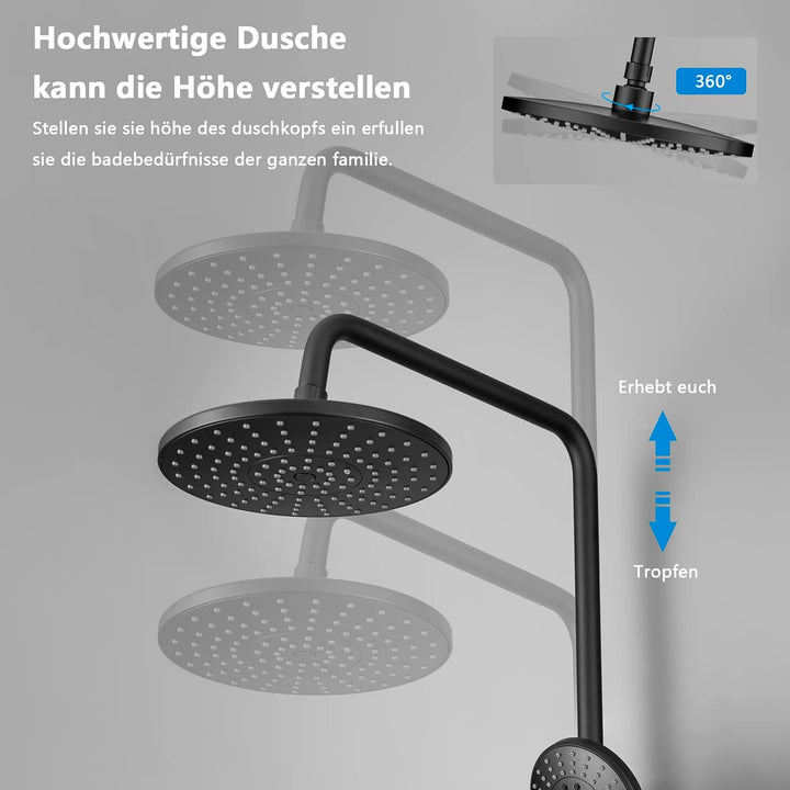 KOMIRO Φ23 cm Duschsystem mit Thermostat,Regendusche mit armatur, Schwarz Schwarz2, Schwarz2