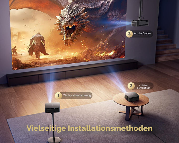 Smart Beamer 4K【1200 ANSI/Google TV】 Netflix Official, Autofokus Trapezkorrektur Beamer WiFi6 Blueto