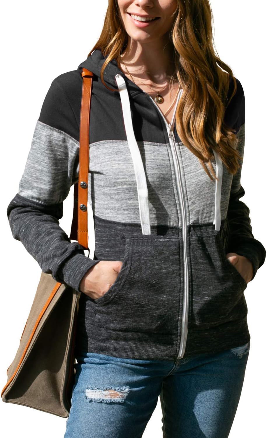 LIAMERHE Damen Kapuzenpullover Basic Damen Hoodie mit Reissverschluss Kapuzenpulli Langarm Kapuze He