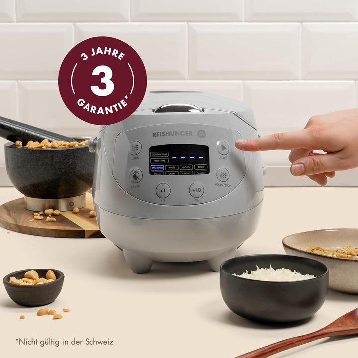 Digitaler Reishunger Mini Reiskocher und Dampfgarer in Schwarz - Warmhaltefunktion, Timer &amp; Premium