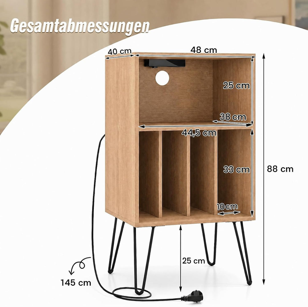 COSTWAY Plattenspieler Regal mit Ladestation, Schallplattenständer (Natur), Natur
