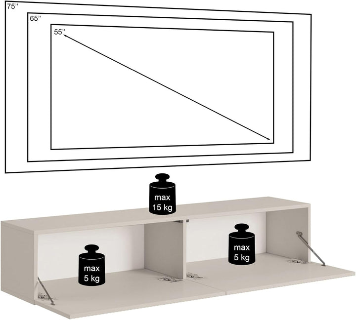 Selsey Veldio - TV Lowboard Weiss, mit gefräster Front, 175 cm breit, 140 x 31,6 x 30