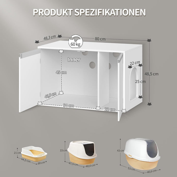 Hzuaneri Katzenklo Schrank, Katzenschrank mit Abnehmbarer Trennwand, 80 x 48,3 x 48,5 cm, Katzenhaus