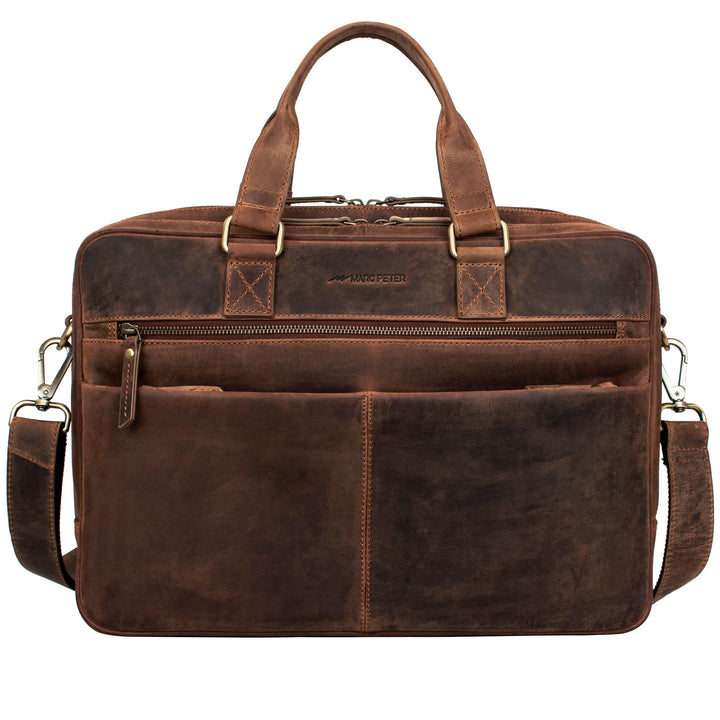 Marc Peter Laptoptasche Dallas I Leder Umhängetasche für 15.6 zoll Laptop I Aktentasche für Notebook