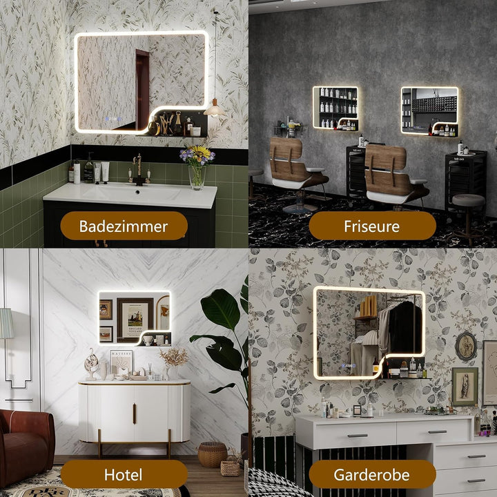 YOURLITE Badspiegel mit Beleuchtung und Ablage 80x60cm, Badezimmerspiegel mit Ablage, LED Badspiegel
