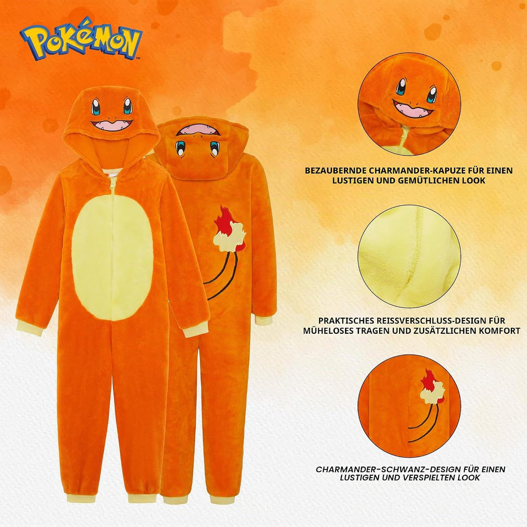 Pokemon-Einteiler mit Kapuze für Jungen oder Mädchen, Evoli, Gengar, Glumanda, Pikachu, Relaxo, Schi