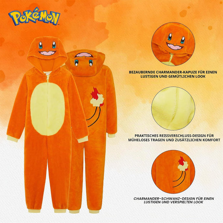 Pokemon-Einteiler mit Kapuze für Jungen oder Mädchen, Evoli, Gengar, Glumanda, Pikachu, Relaxo, Schi