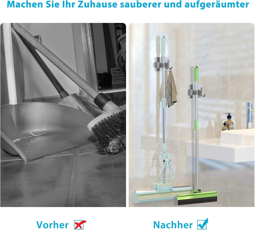 HOMEASY Besenhalterung Wand Selbstklebend 4 Stück Besenhalter Einzeln Gerätehalter mit Haken Ohne Bo