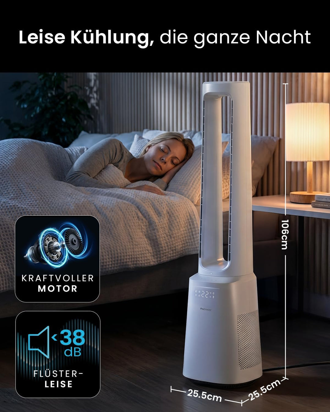 Pro Breeze OmniAir 105cm rotorloser Ventilator mit Luftreiniger - Smart Home Ventilator, WLAN, App,