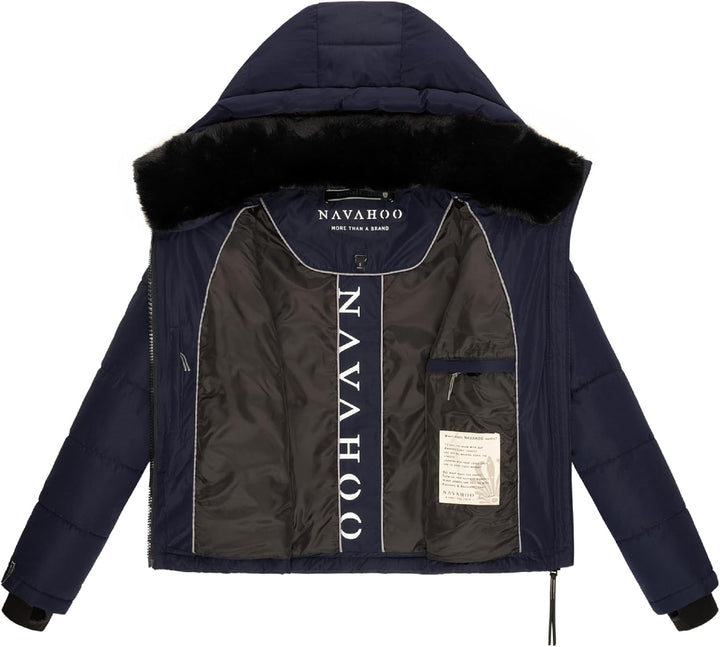 Navahoo Damen Winterjacke Steppjacke warm mit Abnehmbarer Kapuze und Kunstfellkragen Mit Liebe XIV X
