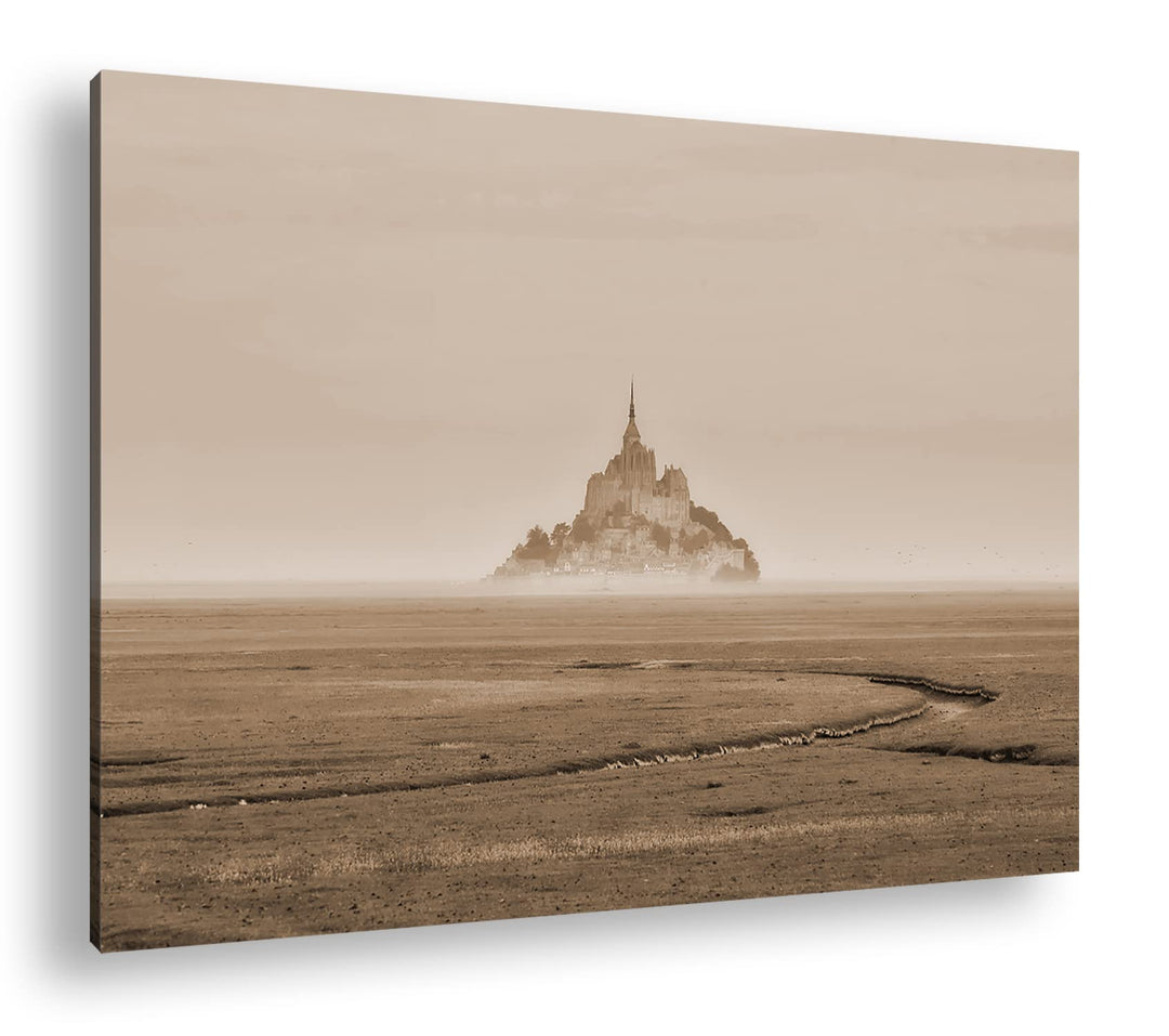 deyoli Insel Kathedrale Mont Saint Michel Effekt: Sepia Format: 80x60 als Leinwandbild, Motiv fertig