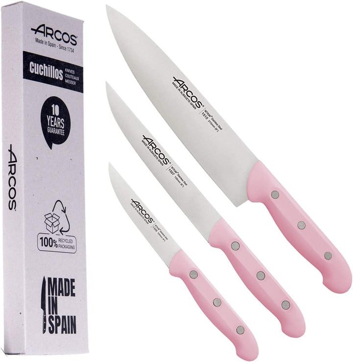 Arcos Küchenmesser-Set, Rosa, 3-teilig | Chefmesser zum Schälen von Gemüse | Limited Edition | Solid