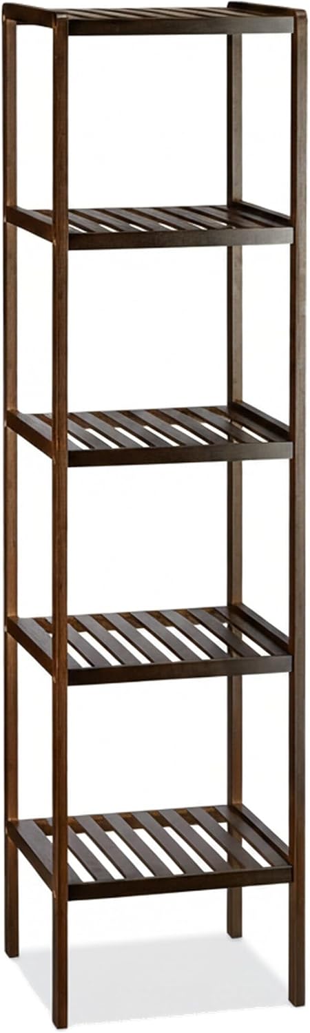 Relaxdays Bambus Badregal mit 5 Ablageflächen, HxBxT: 139,5 x 34,5 x 33 cm, hohes Standregal, Holzre