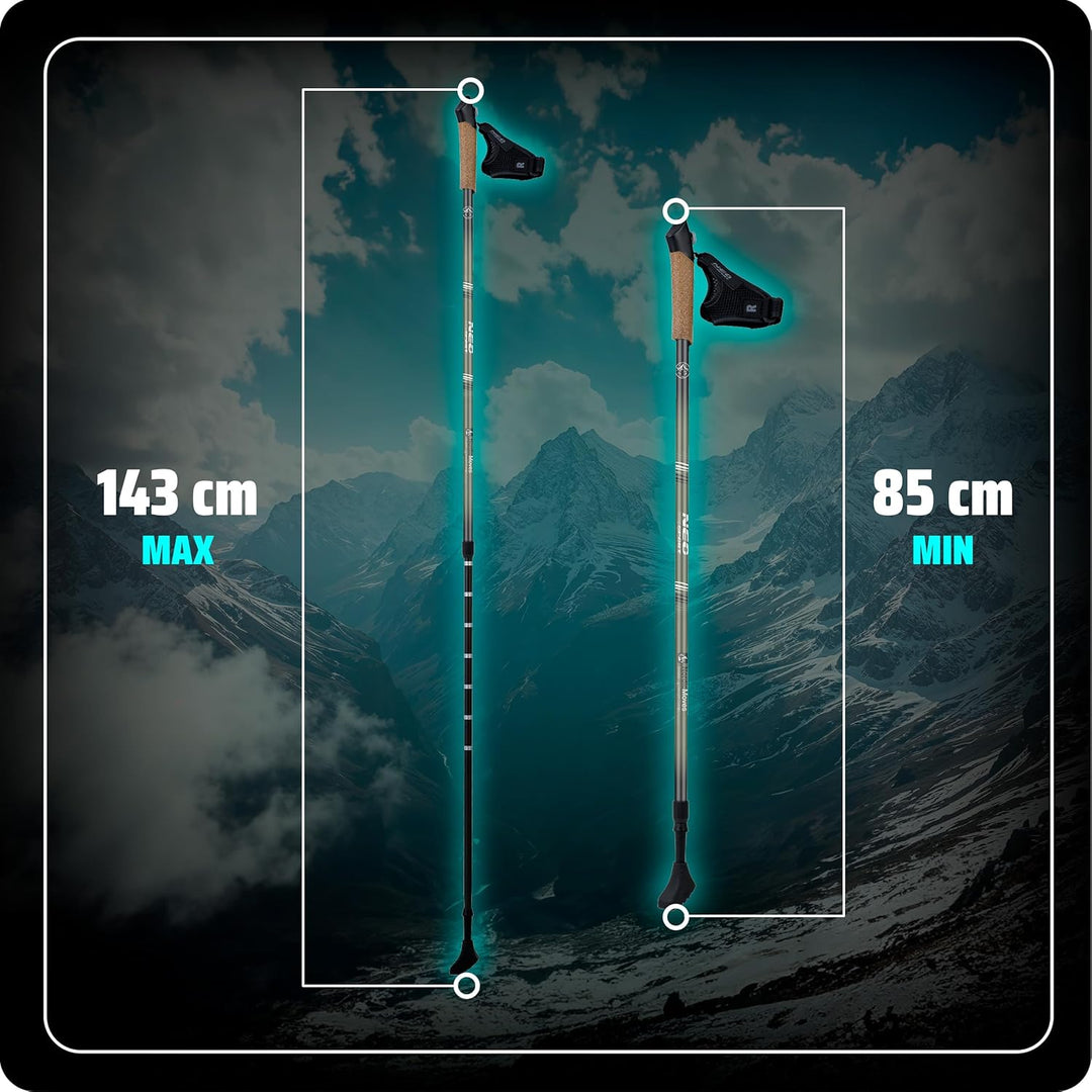 Neo-Sport Walking Stöcke Wanderstöcke Mit Korkgriff Aluminium Teleskop Verstellbar 85-143 cm 2 Stück