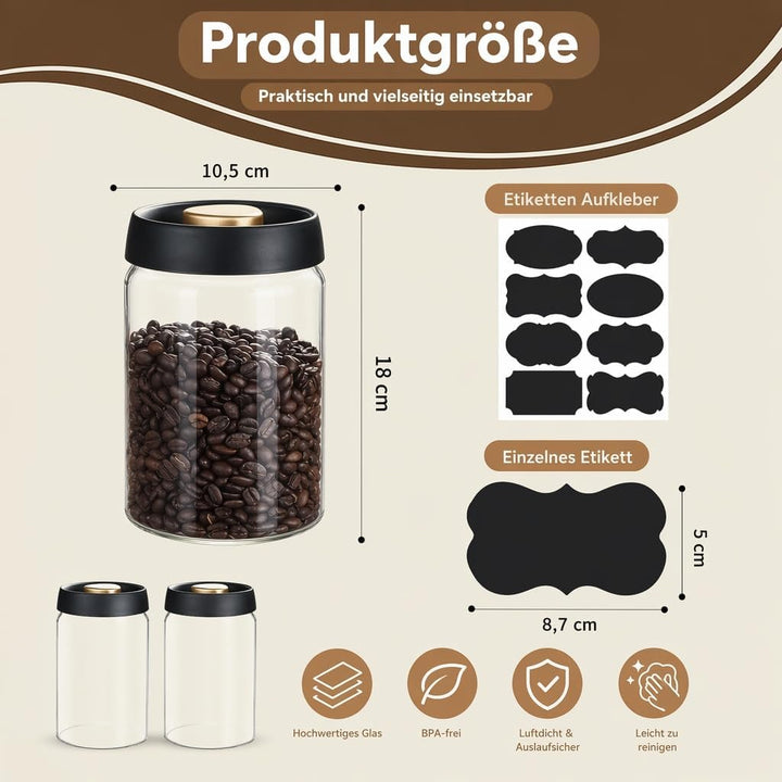 2 Stück Kaffeedose Luftdicht, 1200 ml Vakuum Kaffeedose Kaffeebehälter