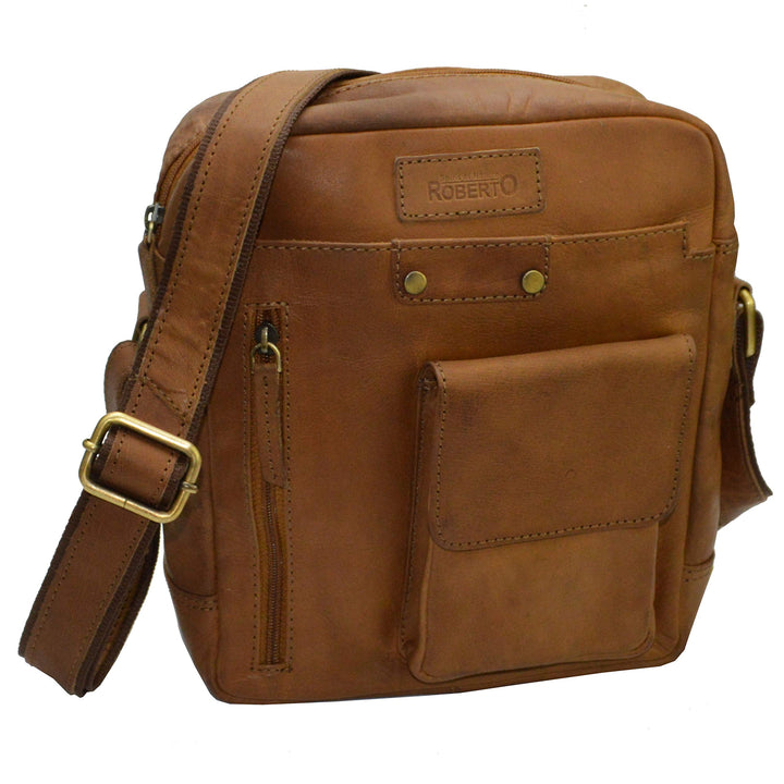 flevado Leder Schultertasche Umhängetasche Unisex Büffelleder Studitasche Freizeittasche (hellbraun)