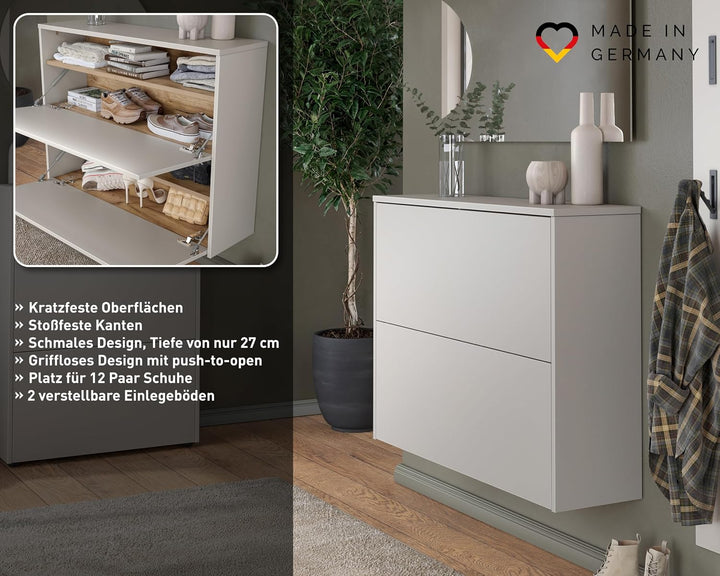 Germania Schuhschrank 1349-605 GW-Binetto, in Kaschmir/Eiche, mit Push-to-Open Funktion, 99 x 74 x 2
