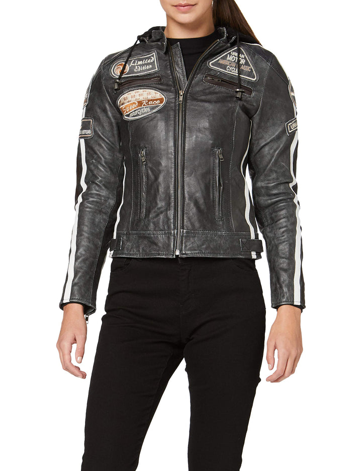 URBAN 5884 Motorradjacke Damen Mit Protektoren, Damenjacke aus Lammleder, Protektoren für Rücken, Sc
